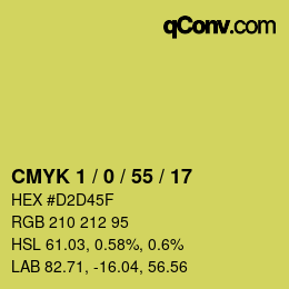 カラーコード: CMYK 1 / 0 / 55 / 17 | qconv.com