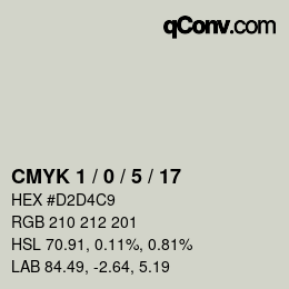 Farbcode: CMYK 1 / 0 / 5 / 17 | qconv.com