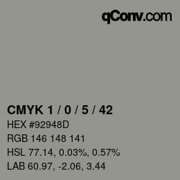 Farbcode: CMYK 1 / 0 / 5 / 42 | qconv.com