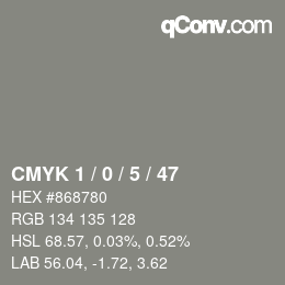 Farbcode: CMYK 1 / 0 / 5 / 47 | qconv.com