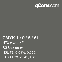 カラーコード: CMYK 1 / 0 / 5 / 61 | qconv.com