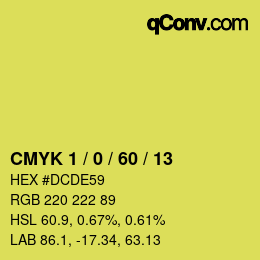 カラーコード: CMYK 1 / 0 / 60 / 13 | qconv.com