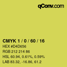 カラーコード: CMYK 1 / 0 / 60 / 16 | qconv.com