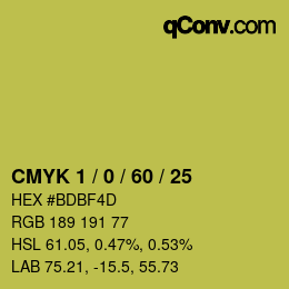 Farbcode: CMYK 1 / 0 / 60 / 25 | qconv.com