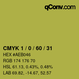 カラーコード: CMYK 1 / 0 / 60 / 31 | qconv.com