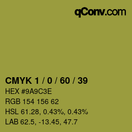 カラーコード: CMYK 1 / 0 / 60 / 39 | qconv.com