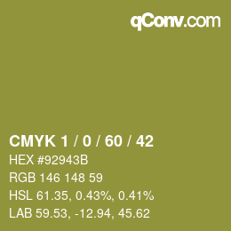 カラーコード: CMYK 1 / 0 / 60 / 42 | qconv.com