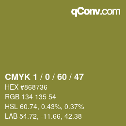 カラーコード: CMYK 1 / 0 / 60 / 47 | qconv.com