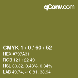 カラーコード: CMYK 1 / 0 / 60 / 52 | qconv.com