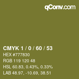 Color code: CMYK 1 / 0 / 60 / 53 | qconv.com