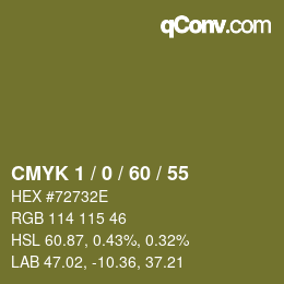 カラーコード: CMYK 1 / 0 / 60 / 55 | qconv.com