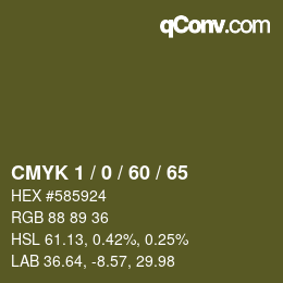 カラーコード: CMYK 1 / 0 / 60 / 65 | qconv.com