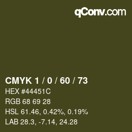 カラーコード: CMYK 1 / 0 / 60 / 73 | qconv.com