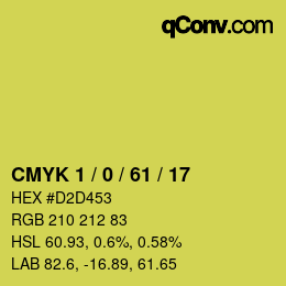 カラーコード: CMYK 1 / 0 / 61 / 17 | qconv.com