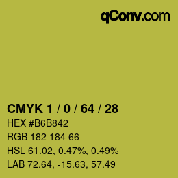 カラーコード: CMYK 1 / 0 / 64 / 28 | qconv.com