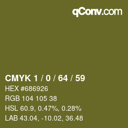 カラーコード: CMYK 1 / 0 / 64 / 59 | qconv.com