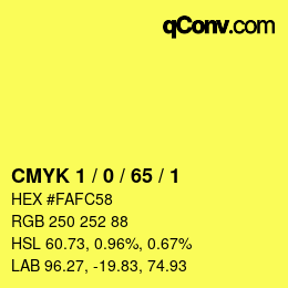 カラーコード: CMYK 1 / 0 / 65 / 1 | qconv.com