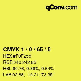 カラーコード: CMYK 1 / 0 / 65 / 5 | qconv.com