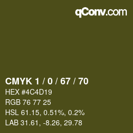 カラーコード: CMYK 1 / 0 / 67 / 70 | qconv.com