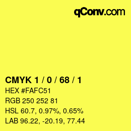 カラーコード: CMYK 1 / 0 / 68 / 1 | qconv.com