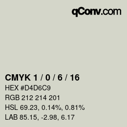 カラーコード: CMYK 1 / 0 / 6 / 16 | qconv.com