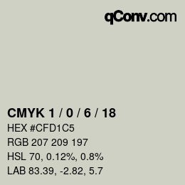 Código de color: CMYK 1 / 0 / 6 / 18 | qconv.com