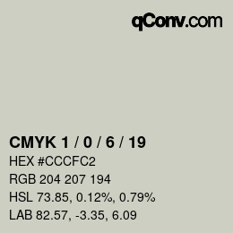 カラーコード: CMYK 1 / 0 / 6 / 19 | qconv.com