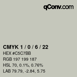 カラーコード: CMYK 1 / 0 / 6 / 22 | qconv.com