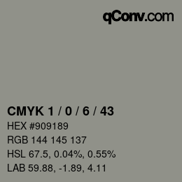 Color code: CMYK 1 / 0 / 6 / 43 | qconv.com