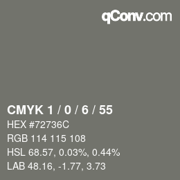 カラーコード: CMYK 1 / 0 / 6 / 55 | qconv.com