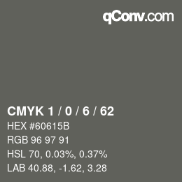 Farbcode: CMYK 1 / 0 / 6 / 62 | qconv.com