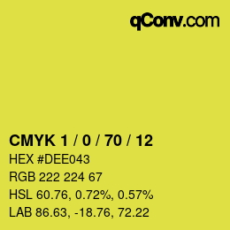 カラーコード: CMYK 1 / 0 / 70 / 12 | qconv.com