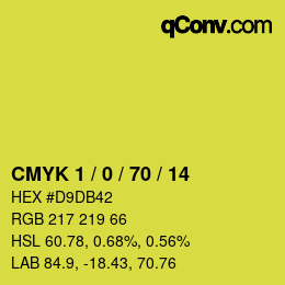 カラーコード: CMYK 1 / 0 / 70 / 14 | qconv.com