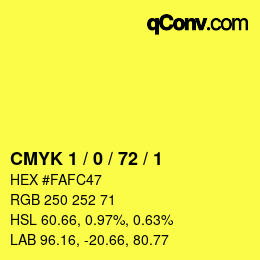 カラーコード: CMYK 1 / 0 / 72 / 1 | qconv.com