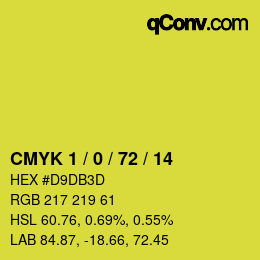 カラーコード: CMYK 1 / 0 / 72 / 14 | qconv.com