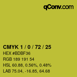 カラーコード: CMYK 1 / 0 / 72 / 25 | qconv.com