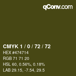 カラーコード: CMYK 1 / 0 / 72 / 72 | qconv.com