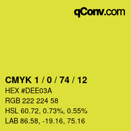カラーコード: CMYK 1 / 0 / 74 / 12 | qconv.com