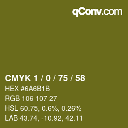 カラーコード: CMYK 1 / 0 / 75 / 58 | qconv.com