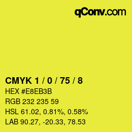 カラーコード: CMYK 1 / 0 / 75 / 8 | qconv.com