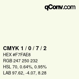 カラーコード: CMYK 1 / 0 / 7 / 2 | qconv.com
