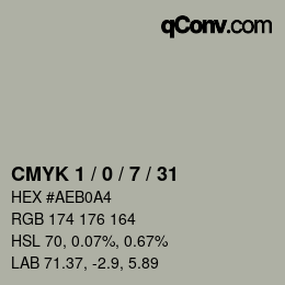 Farbcode: CMYK 1 / 0 / 7 / 31 | qconv.com