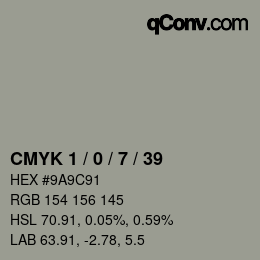 カラーコード: CMYK 1 / 0 / 7 / 39 | qconv.com