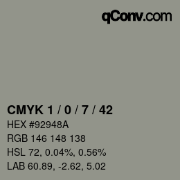 Farbcode: CMYK 1 / 0 / 7 / 42 | qconv.com