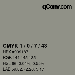 Color code: CMYK 1 / 0 / 7 / 43 | qconv.com