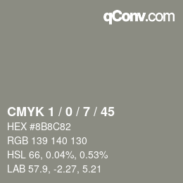 カラーコード: CMYK 1 / 0 / 7 / 45 | qconv.com