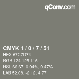 Color code: CMYK 1 / 0 / 7 / 51 | qconv.com