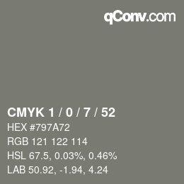 Color code: CMYK 1 / 0 / 7 / 52 | qconv.com
