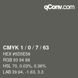 Color code: CMYK 1 / 0 / 7 / 63 | qconv.com