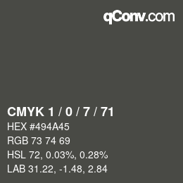 Código de color: CMYK 1 / 0 / 7 / 71 | qconv.com